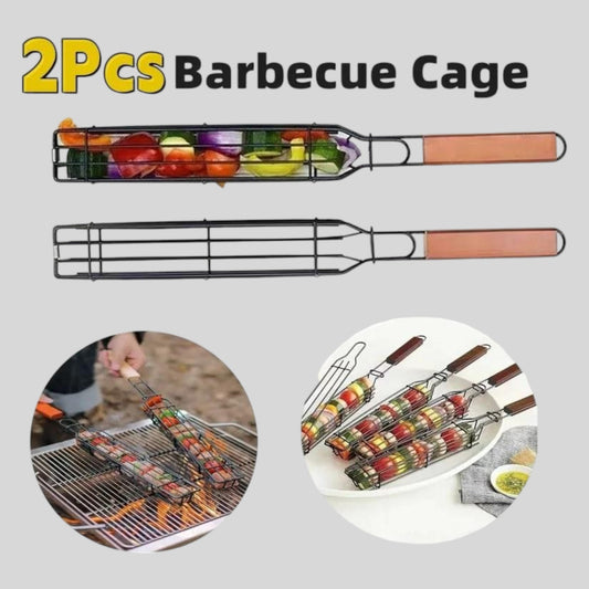 2pc Portable Barbeque Vegetable Grilling Steel Basket