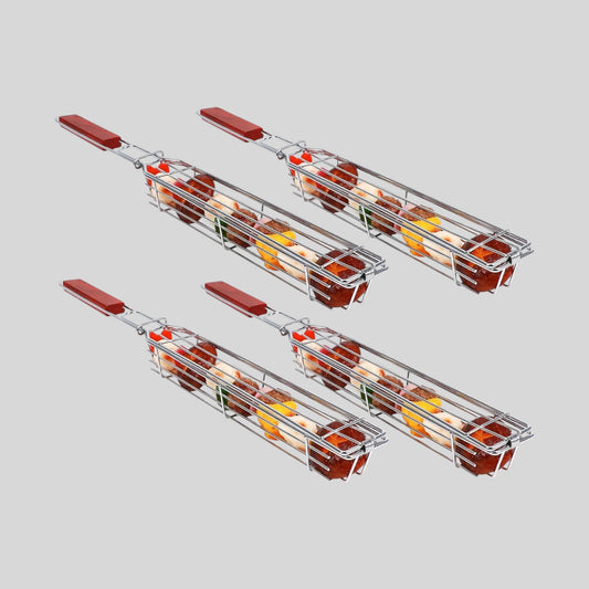 2pc Portable Barbeque Vegetable Grilling Steel Basket